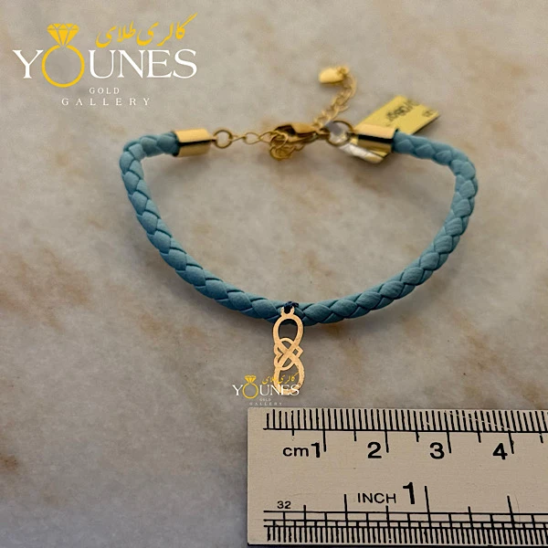 دستبند چرم آبی قلب بینهایت طلا